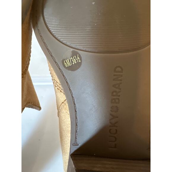 Lucky Brand Mahzan Pointed Toe Bootie Loafers Slip-On Stacked Heel Tan Sz 6 - Picture 11 of 11